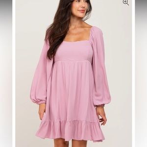 Mauve Square Neck Long Sleeve Dress